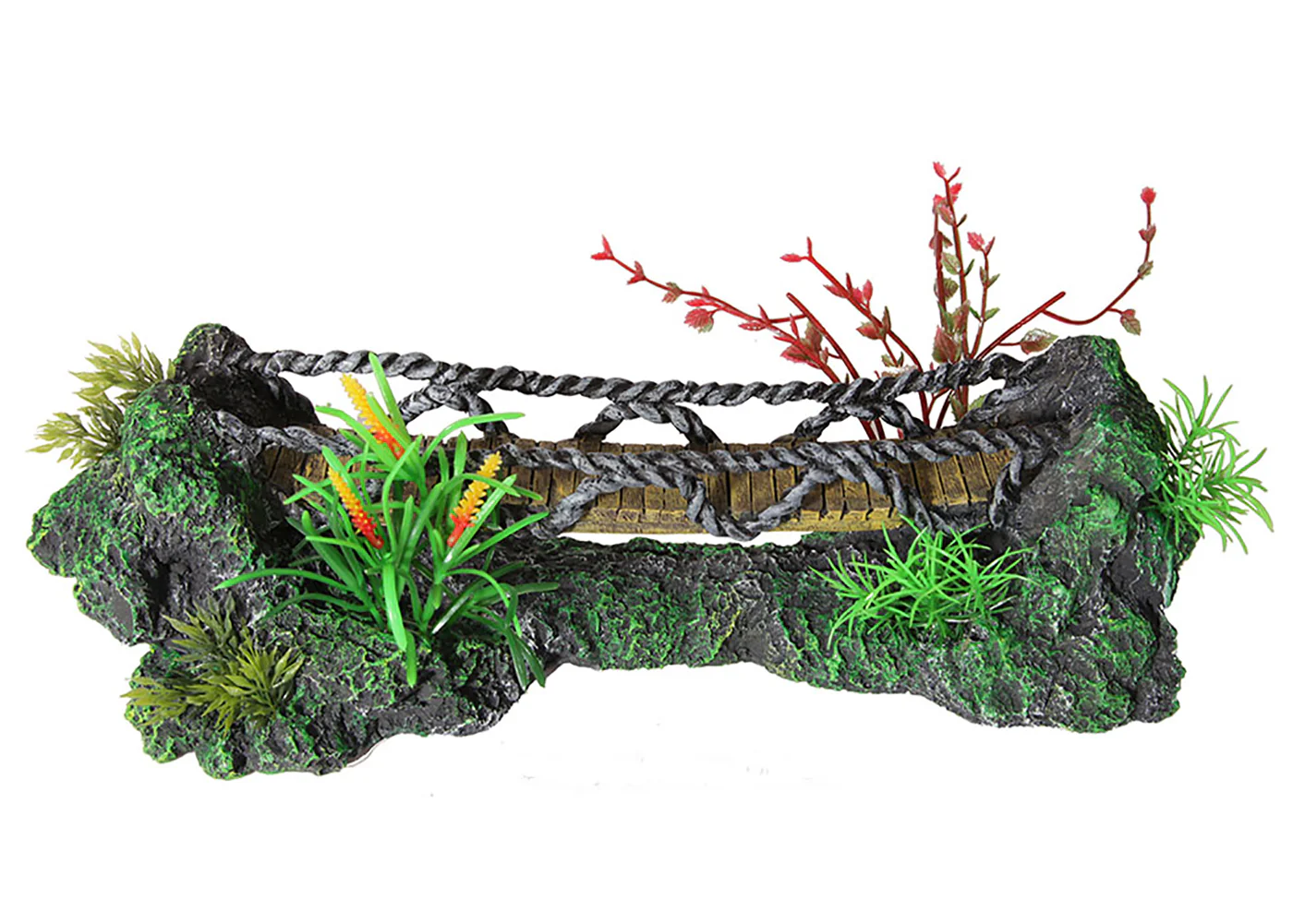Aqua One Faux Wooden Bridge With Plastic Plants Ornament - discontinued